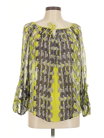 Pre-owned Hale Bob 3/4 Sleeve Silk Top Green Cold Shoulder Neckline Tops
