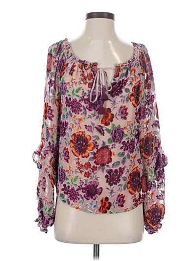 Pre-owned Hale Bob 3/4 Sleeve Silk Top Purple Strapless Neckline Tops