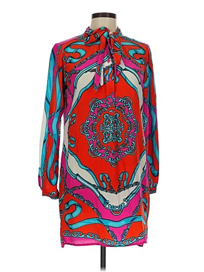 Pre-owned Hale Bob 3/4 Sleeve Silk Top Red Tie Neck Tops