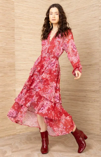 Hale Bob Adalee Chiffon Dress In Red