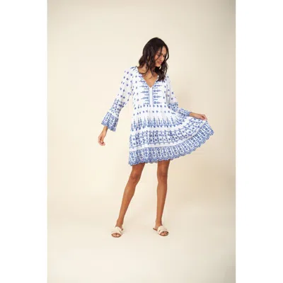 Hale Bob Amaryllis Solid Embroidered Eyelet Dress In Blue