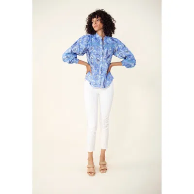 Hale Bob Angelina Linen Top In Blue