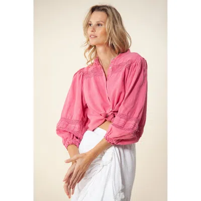 Hale Bob Angelina Solid Linen Top In Pink