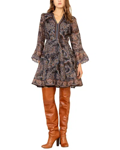 Hale Bob Artemis Long Sleeve Silk & Linen-blend Mini Dress In Multi