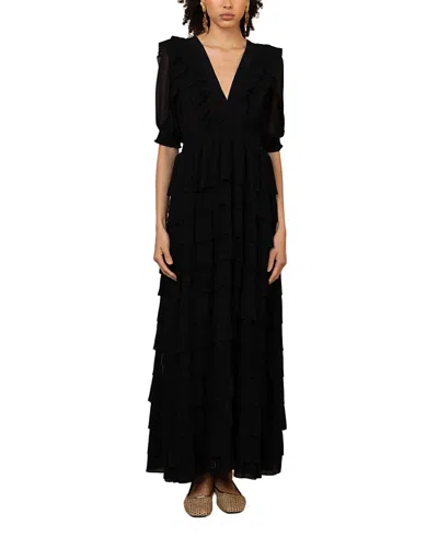 Hale Bob Aulelei Chiffon Solid Dress In Black