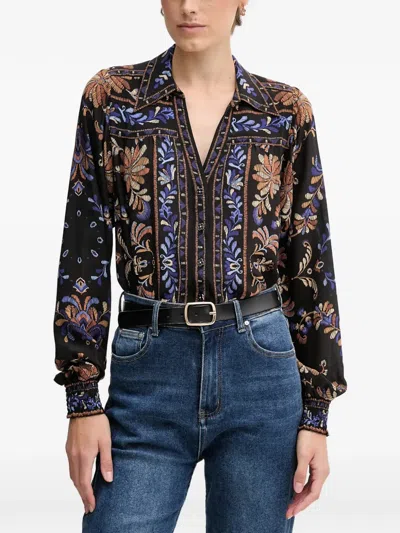 Hale Bob Avalynn Floral-print Blouse In Blue