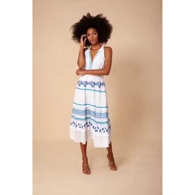Hale Bob Becky Embroidered Crinkle Gauze Midi Dress In Blue
