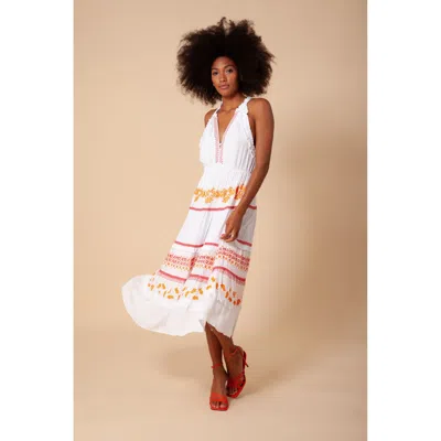 Hale Bob Becky Embroidered Crinkle Gauze Midi Dress In Pink