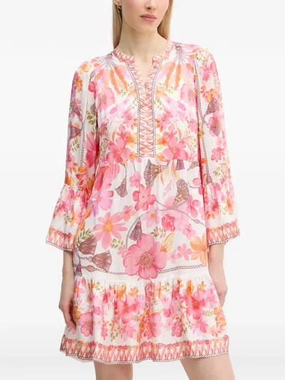 Hale Bob Benilde Charmeuse Floral-print Mini Dress In Pink