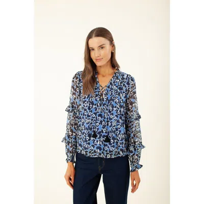 Hale Bob Bermai Foiled Lace-up Top In Blue