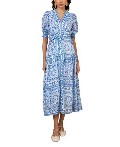Hale Bob Bess Linen Maxi Dress In Blue