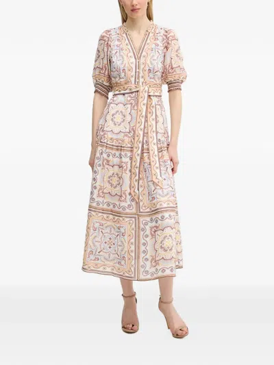 Hale Bob Bess Paisley-print Belted Midi Dress In Neutral