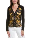 Hale Bob Black & Gold Contrast Silk-blend Cardigan In Black