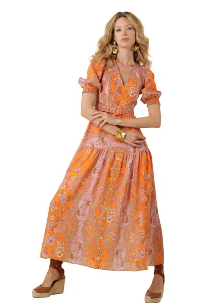Hale Bob Blair Linen Maxi Dress In Orange