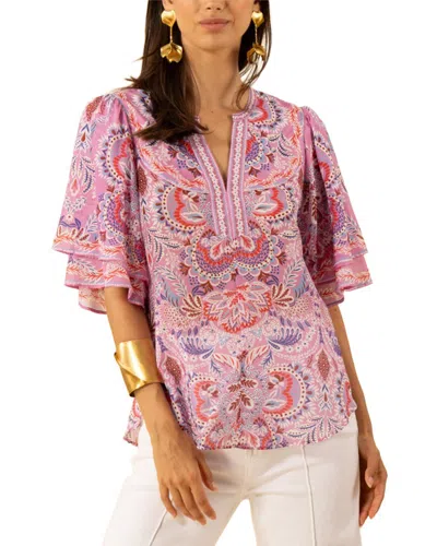Hale Bob Braelyn Short Sleeve Silk-blend Top In Multi