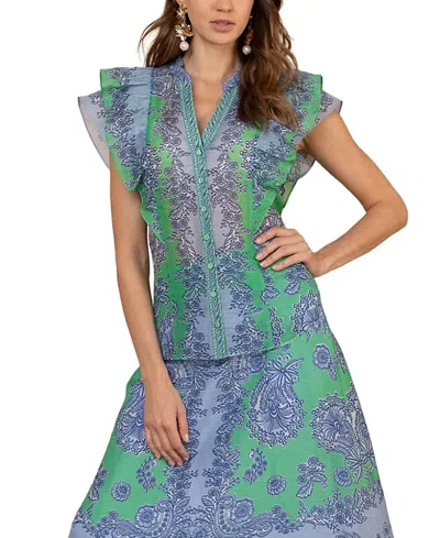 Hale Bob Caitriona Linen Organza Top In Green