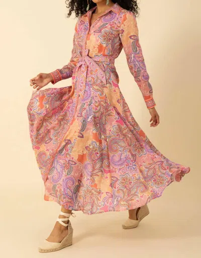 Hale Bob Clementine Linen Dress In Orange/coral