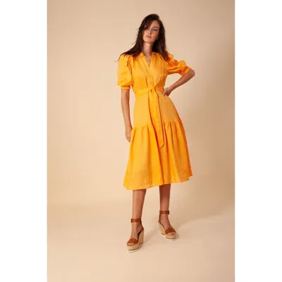 Hale Bob Colette Solid Linen Dress In Orange