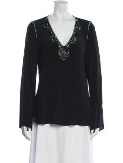Pre-owned Hale Bob Crew Neck Long Sleeve Blouse In Black