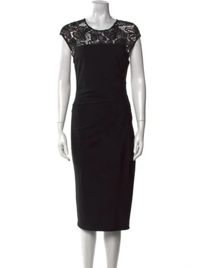 Pre-owned Hale Bob Crew Neck Midi Length Dress In Black
