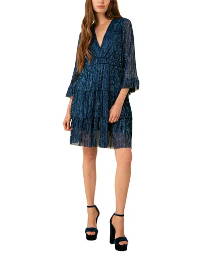 Hale Bob Crinkle Tiered Dress In Blue