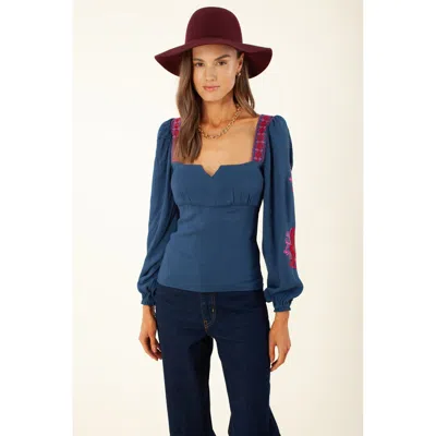 Hale Bob Deandra Embroidered Top In Blue