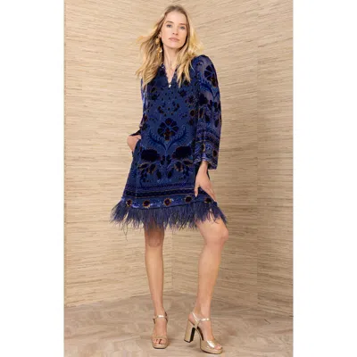 Hale Bob Deborah Velvet Burnout Dress In Blue