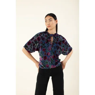 Hale Bob Delyse Velvet Burnout Keyhole Top In Blue