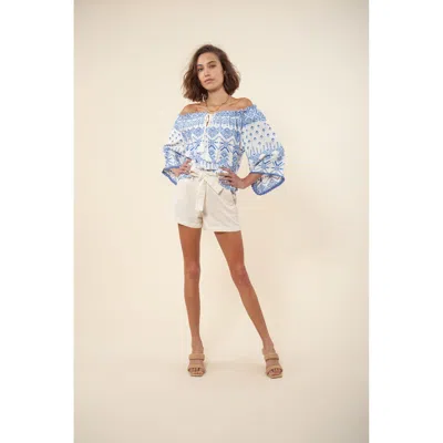 Hale Bob Dida Embroidered Off The Shoulder Top In Blue