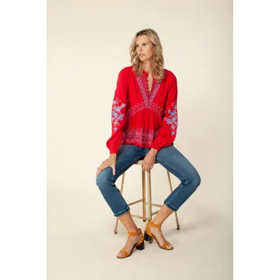 Hale Bob Donatella Embroidered Top In Red