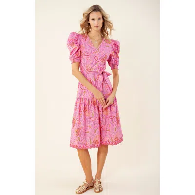 Hale Bob Elaina Poplin Midi Dress In Pink