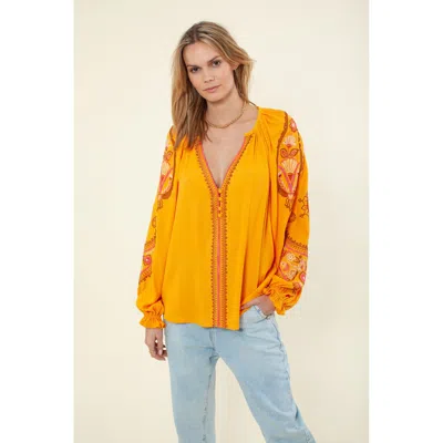 Hale Bob Elisa Embroidered Top In Orange