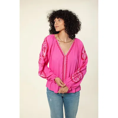 Hale Bob Elisa Embroidered Top In Pink