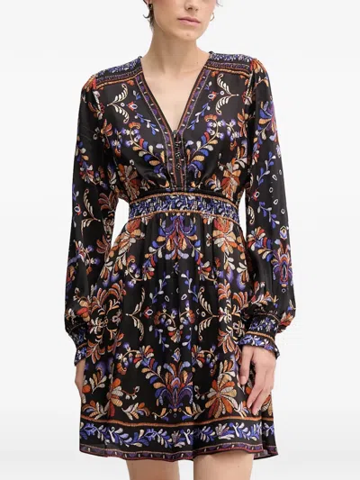 Hale Bob Ella Floral V-neck Dress In Black