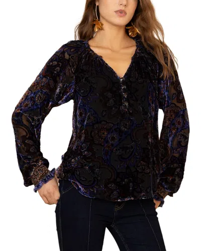 Hale Bob Elyse Long Sleeve Silk-blend Blouse In Black