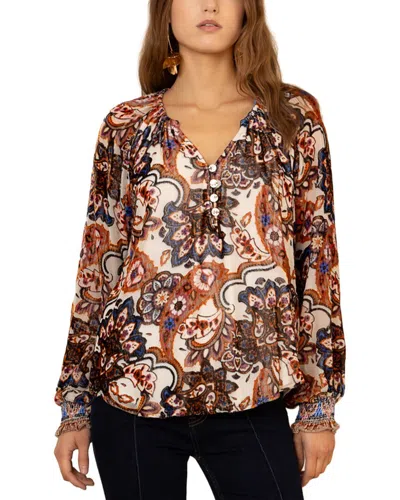 Hale Bob Elyse Long Sleeve Silk-blend Blouse In Multi