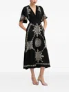 Hale Bob Embroidered Short-sleeves Midi Day Dress In Black