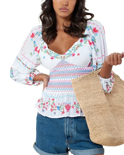 Hale Bob Embroidered Smocked Top In White