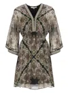 Hale Bob Floral Pattern V-neck Dress With Matching Belt