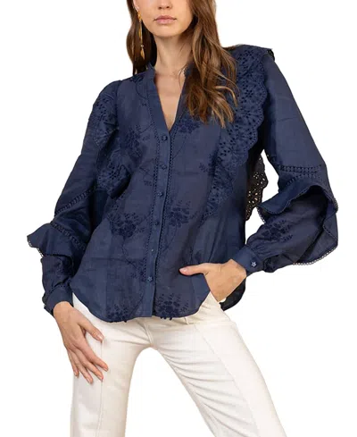 Hale Bob Eulalia Linen Top In Blue