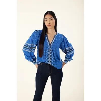 Hale Bob Evelyn Embroidered Top In Blue