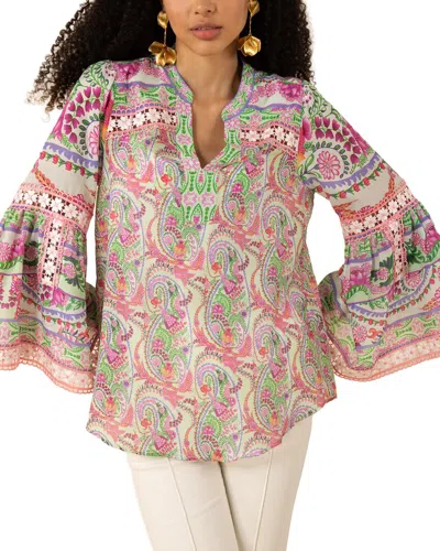 Hale Bob Ezra Long Sleeve Silk-blend Top In Multi
