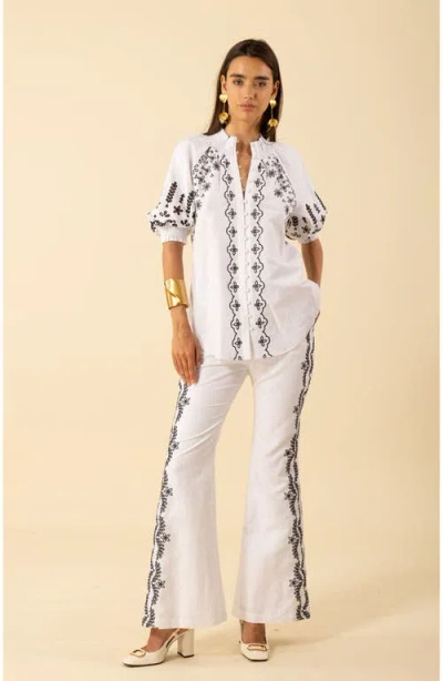 Hale Bob Fallon Embroidered Cotton Top In White