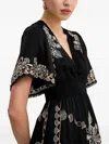 Hale Bob Floral-embroidered V-neck Mini Dress In Black