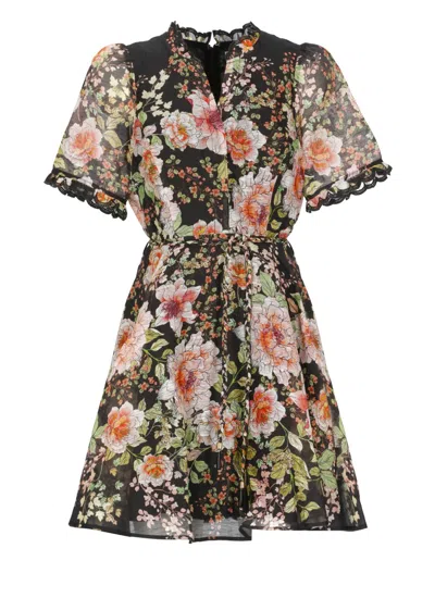 Hale Bob Floral Pattern Silk And Linen Dress In Multi