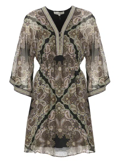 Hale Bob Floral Pattern V-neck Dress With Matching Belt
