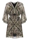 Hale Bob Floral Pattern V-neck Dress With Matching Belt