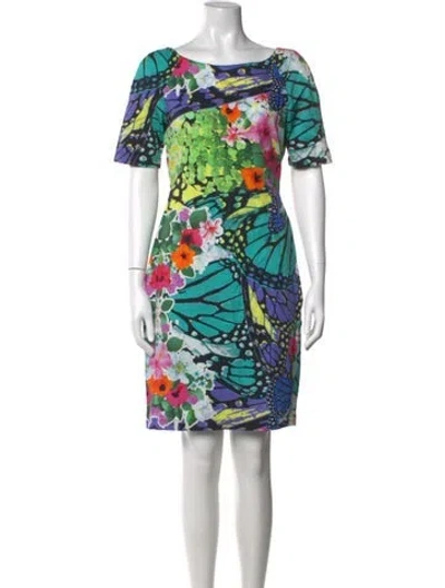 Pre-owned Hale Bob Floral Print Knee-length Dress In Green