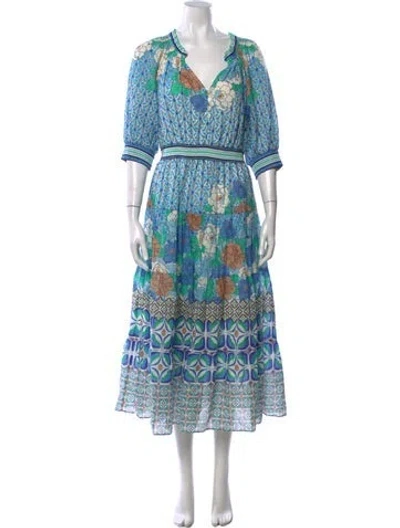 Pre-owned Hale Bob Floral Print Midi Length Dress In Blue