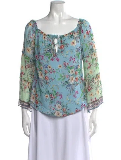 Pre-owned Hale Bob Floral Print Off-the-shoulder Blouse In Blue